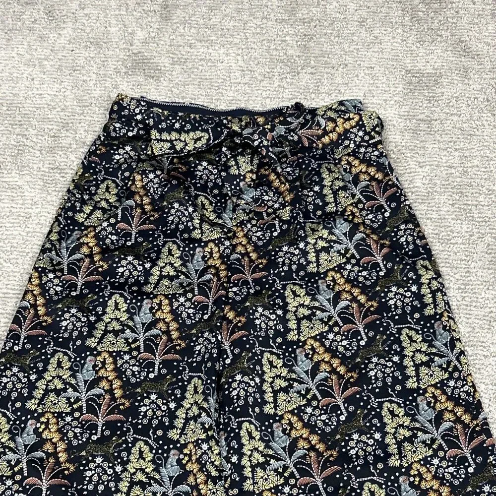J Crew Point Sur Pants Womens 4 Tall Satin Jungle Print Wide Leg Belted Pockets